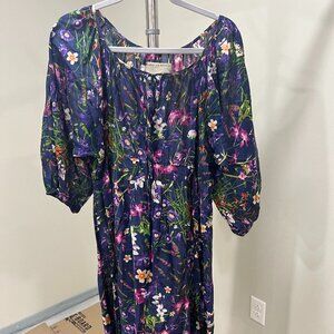 Daughters of the Revolution Floral Silk Dress | Botanical Print | Bohemian Midi